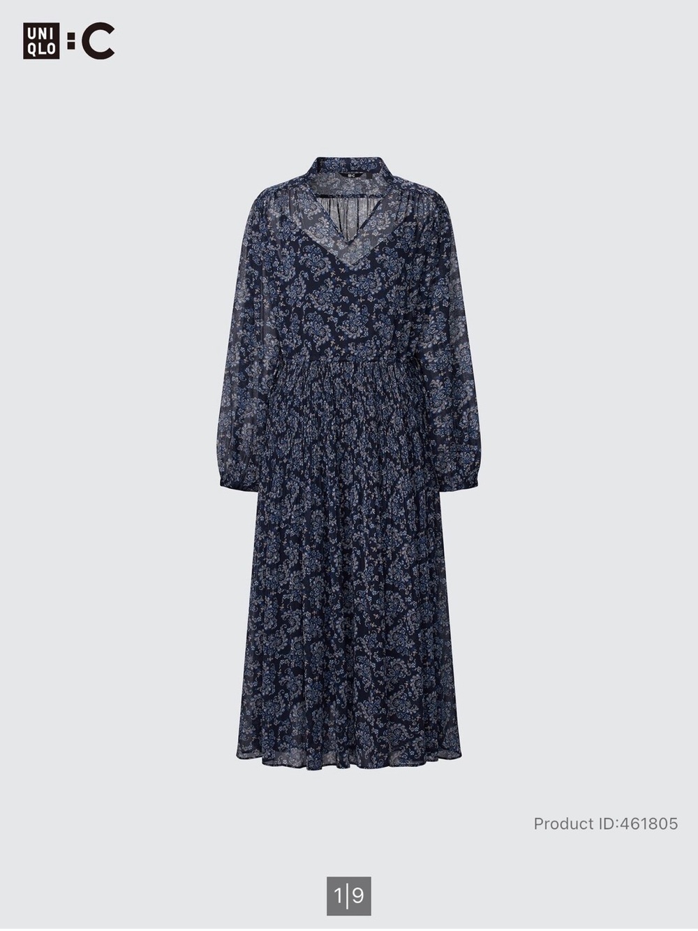 Uniqlo C collection Printed Chiffon Pleated Long Sleeve Dress